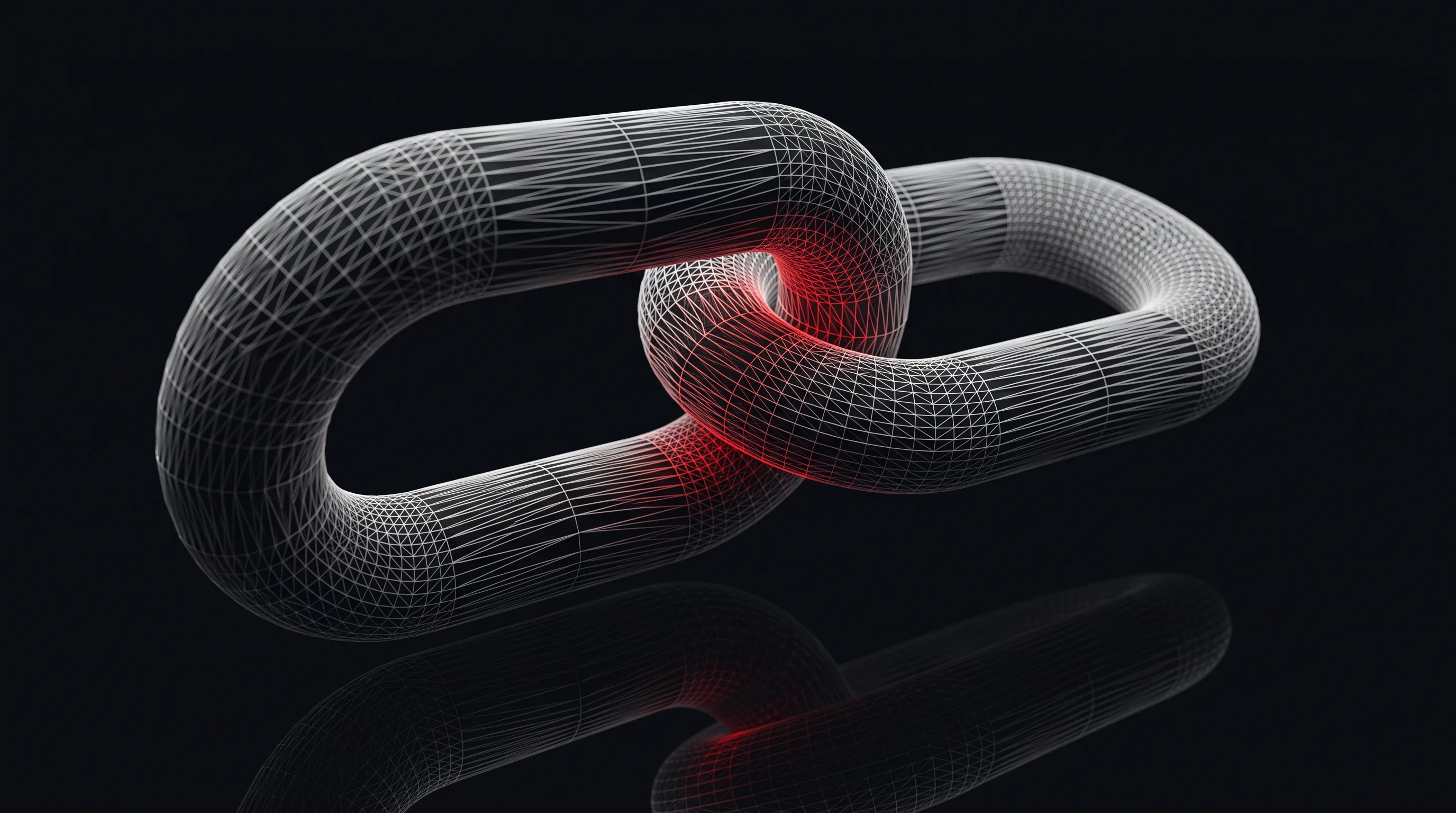 Wireframe render of interlocking chain links under tension, representing locked collateral